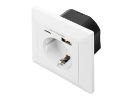 DIGITUS safety socket for flush mounting DA-70615 - 1x Safety Outlet / USB-C / USB-A