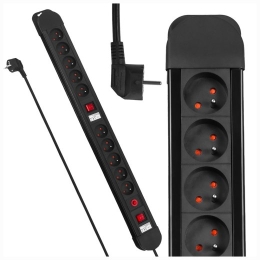 Maclean power strip, 10 outlet extension cord, 2 switches, protection and overload indication, 3680W, MCE10