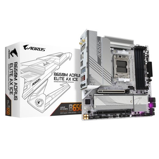 GIGABYTE B650M AORUS ELITE AX ICE Motherboard - AMD Ryzen 9000 Series CPUs, 12+2+2 Phases VRM, up to 8000MHz DDR5 (OC), 1xPCIe 5.0 + 1xPCIe 4.0 M.2...