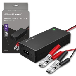 Qoltec 52665 Automatic charger for AGM GEL STD batteries 24V charger 2A 48W LED 1.8m cable