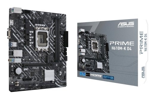 Mainboard ASUS Intel H610 LGA1700 MicroATX Memory DDR4 Memory slots 2 1xPCI-Express 3.0 1x 1xPCI-Express 4.0 16x 1xM.2 1x15pin D-sub 1xHDMI 2xAudio...