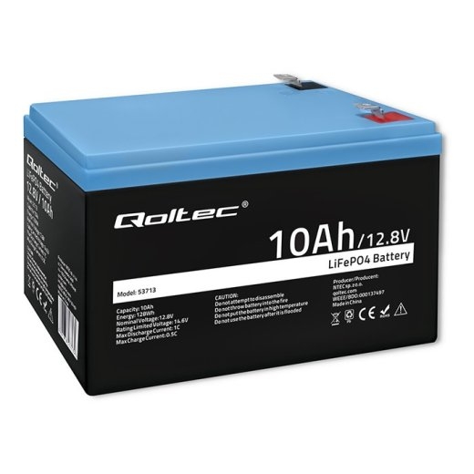 Qoltec LiFePO4 Lithium Iron Phosphate Battery 12.8V 10Ah 128Wh BMS