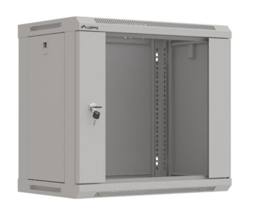 Lanberg Szafa instalacyjna rack wisząca 19" 9U 540x350 szara drzwi przeszklone ( flat pack)