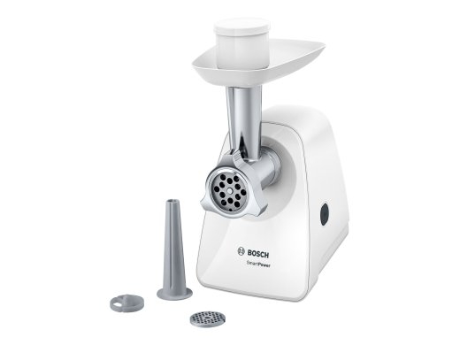 Bosch Meat mincer SmartPower MFW2510W White 350 W Number of speeds 1 2 Discs: 3.8 and 8 mm; Sausage filler accessory.
