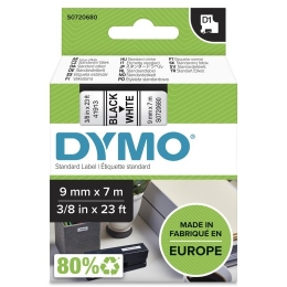 DYMO Authentic D1 Labels Black Print on White Tape 9 mm x 7 m Self-Adhesive Labels for LabelManager Label Makers Made in Europe