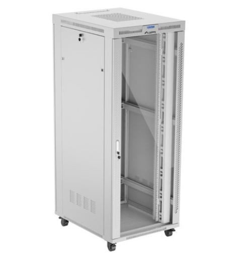 Szafa stojąca rack 19 42U 800x1000 szara drzwi szkalne flat pack