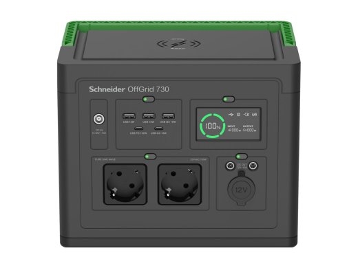 Schneider Electric OffGrid Portable Power Station 730, 738Wh Lithium-ion, LCD, 2 CEE 7/3 Schuko outlets, Sinewave, 3 USB-A, 2 USB-C, Wireless Charg...