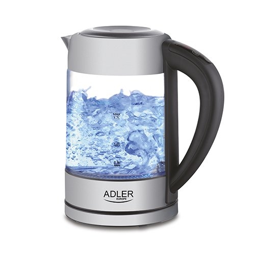 Adler Kettle AD 1247 With electronic control 1850 W 1.7 L Stainless steel/Glass 360° rotational base Stainless steel/Transparent