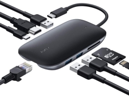 CB-C71 aluminium HUB USB-C 8in1 RJ45 Ethernet 10/100/1000Mbps 3xUSB 3.1 HDMI 4k@30Hz SD & microSD USB-C Power Delivery 100W