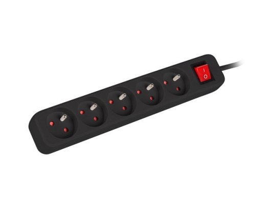 Lanberg Cable Power Strip 3M 5X French Outlets with Switch, Quality-Grade Copper PS1-05E-0300-BK