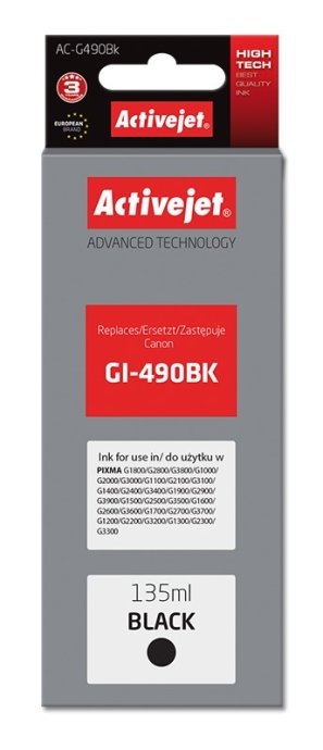 Activejet AC-G490Bk Ink (replacement for Canon GI-490BK; Supreme; 135 ml; 6000 pages, black)