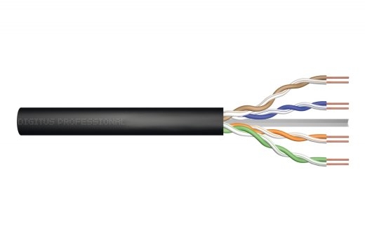 Installation cable U/UTP cat. 5e, PE wire, external gelled, black, 305m (reel)