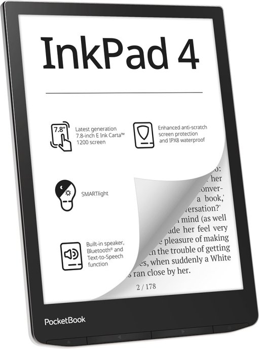 PocketBook InkPad 4 e-book reader Touchscreen 32 Wi-Fi Black, Silver