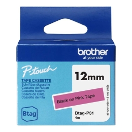 Brother Label Tape BTAG-P31 - 12 mm x 4 m - Black on Pink