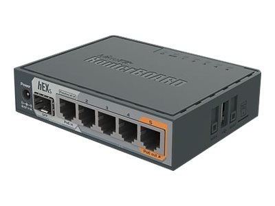 Mikrotik Wired Ethernet Router RB760iGS, hEX S, Dual Core 880MHz CPU, 256MB RAM, 16 MB (MicroSD), 5xGigabit LAN, 1xSFP, USB, IPsec hardware encrypt...
