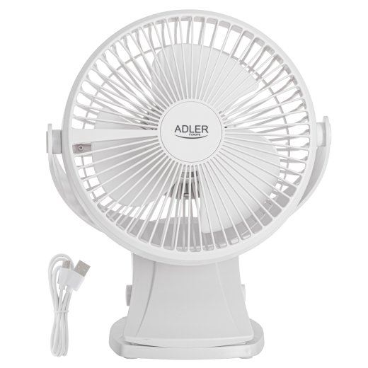 Adler Rechargeable Clip-on Desk Fan AD 7342 Table Fan 5 W Diameter 15.5 cm Number of speeds 3 Oscillation White