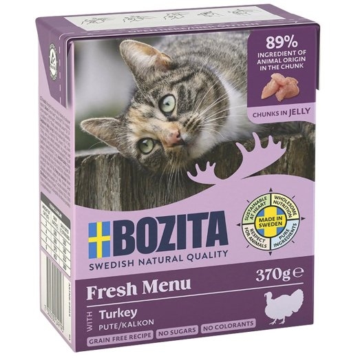 BOZITA Meat chunks with turkey in jelly – wet cat food – 370g
