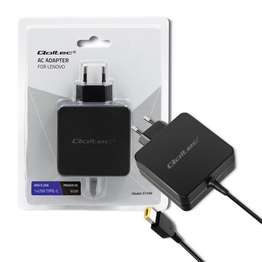 Qoltec 51766 Power adapter for Lenovo 65W 20V 3.25A Slim tip+pin