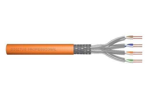 Category 7 installation data cable, S/FTP, Dca, solid conductor, AWG 23/1, LSOH, 100 m, orange