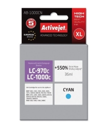 Activejet AB-1000CN Ink (replacement for Brother LC1000C/970C; Supreme; 36 ml; cyan). Prints 550% more.