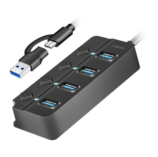 Logilink USB3.2 Gen1 HUB, 4xUSB-A on/off switch