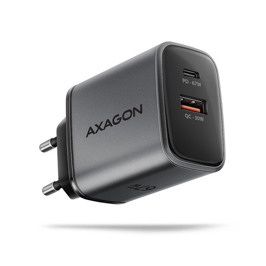 AXAGON Wall charger 67W, 2x port (USB-A + USB-C) PD3.0/PPS/QC4+/SFC 2.0/Apple ACU-PQ67
