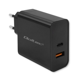 Qoltec 52380 Super Quick PD Charger 1xUSB-C 1xUSB 65W 5-20V 1.5-3.25A Black