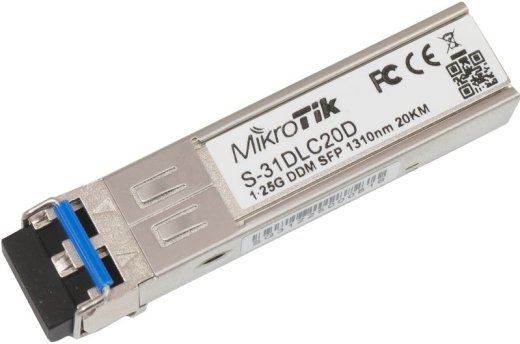 MikroTik S-31DLC20D SFP Single-Mode Fiber Dual LC 10/100/1000 Mbit/s Wavelength 1310 nm Maximum transfer distance 20000 m -40 to +70C