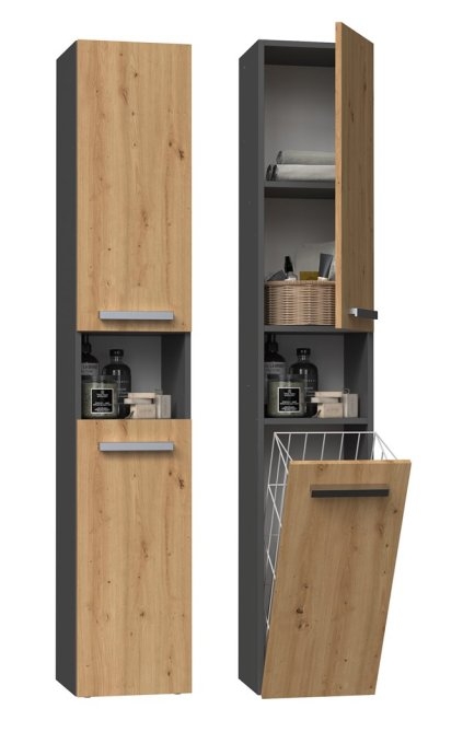 Topeshop NEL III ANT/ART bathroom storage cabinet Graphite, Oak
