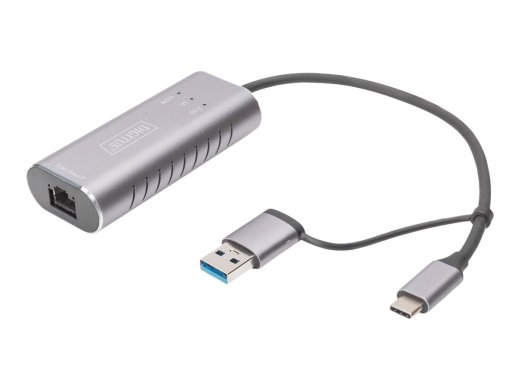 Digitus USB Type-C Gigabit Ethernet Adapter 2., USB-C + USB A (USB3.1/3.0) DN-3028 USB3.0/USB C 3.1 to 2. Ethernet Adapter