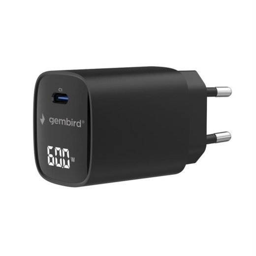 Gembird TA-UC-1C-PD60LCD-01-BK 60W USB Type-C fast charger, LCD