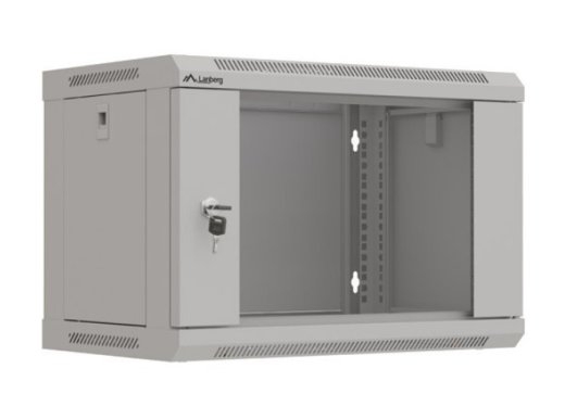 Lanberg Szafa instalacyjna rack wisząca 19" 6U 540x350 szara drzwi przeszklone ( flat pack)