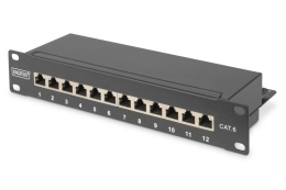 Patch panel 10 "12 ports, CAT6, S / FTP, 1U, cable support, black (complete)