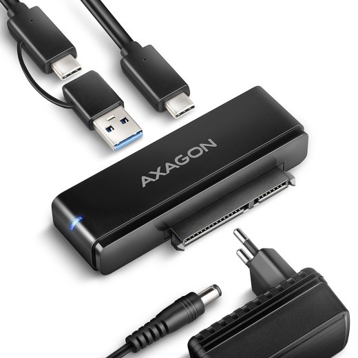 Axagon Adapter USB-C ADSA-FPX 10Gbps SATA 6G 2.5/3.5 inches SSD/HDD FASTPORT X, w tym zasilacz, 60cm USB-C/USB-A cable
