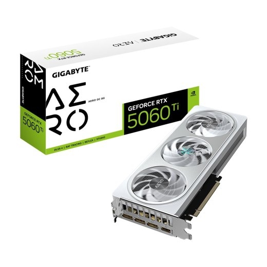 GIGABYTE GeForce RTX 5060 Ti AERO OC 8G Graphics Card - 8GB GDDR7, 128bit, PCI-E 5.0, 2647MHz Core Clock, 3 x DisplayPort, 1 x HDMI, GV-N506TAERO O...