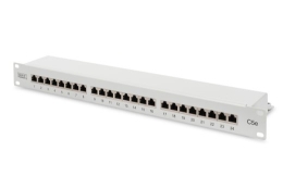Digitus Patch Panel DN-91524S 48.2 x 4.4 x 10.9 cm Category: CAT 5e; Ports: 24 x RJ45; Retention strength: 7.7 kg; Insertion force: 30N max White