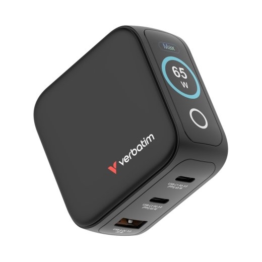 Verbatim Mini GaN Charger 65W TFT 2xUSB-C /UK/USA