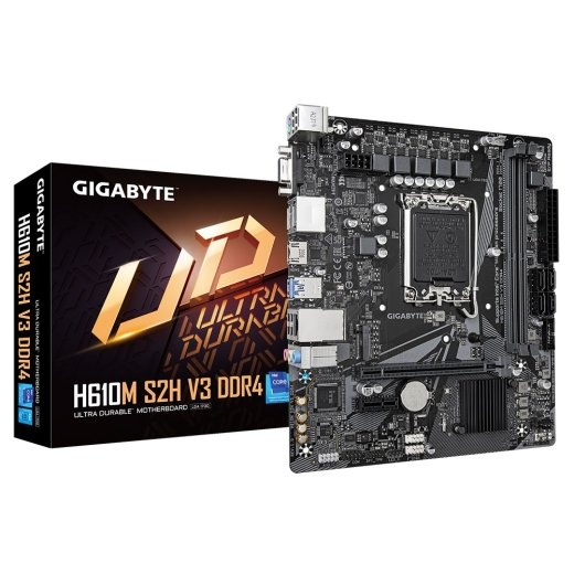 Gigabyte H610M S2H V3 DDR4 Motherboard - Supports Intel Core 14th CPUs, 4+1+1 Hybrid Digital VRM, up to 3200MHz DDR4, 1xPCIe 3.0 M.2, GbE LAN , USB...