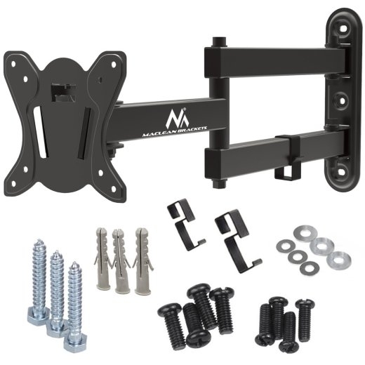Maclean MC-417 Full Motion TV Monitor Wall Mount 13-32" 30kg max. VESA 100x100 Black Powder Coated Universal Holder Bracket Adjustable Wall Distanc...