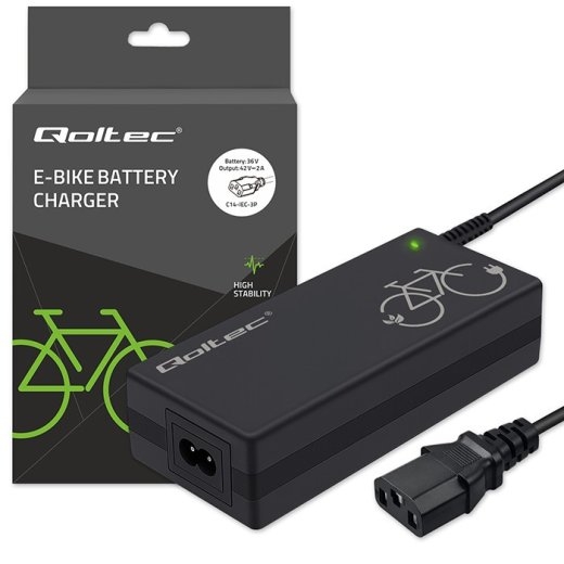 Qoltec Charger for ebike 36V 42V 2A C14 IEC 3Pin