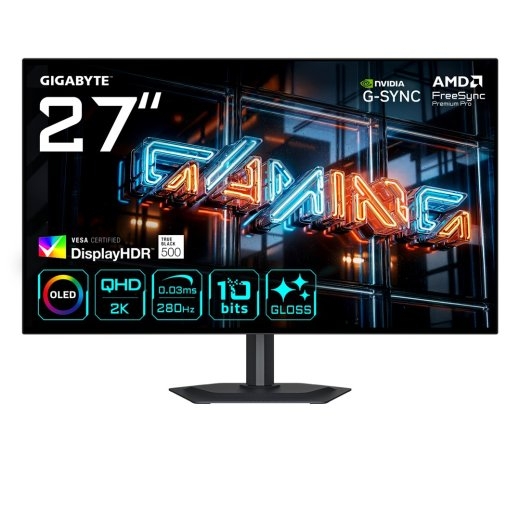 GIGABYTE MO27Q28GR 27” Glossy WOLED QHD Gaming Monitor - 2560 x 1440, 280Hz, 0.03ms, 335 cd/m², Display HDR True Black 500, HDMI 2.1, Displaypor...