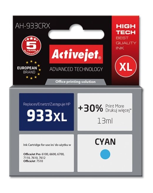 Activejet AH-933CRX Ink (replacement for HP 933XL CN054AE; Premium; 13 ml; cyan)