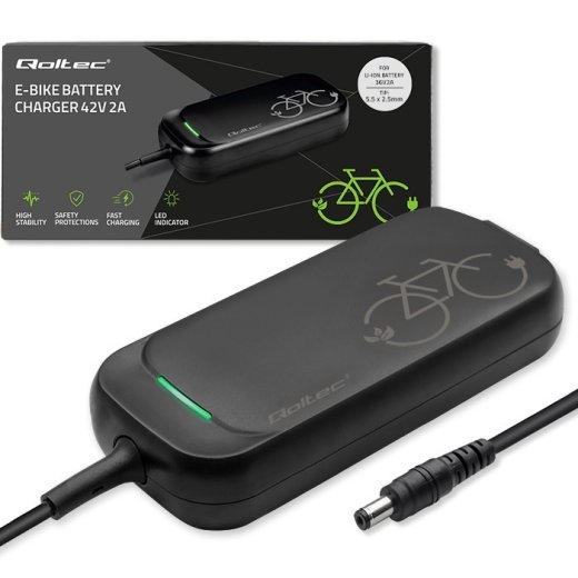 Qoltec 36V Electric Bike & Scooter Charger 42V Output 2A 5.5 × 2.5 mm Connector Waterproof Includes Power Cable