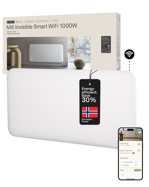 Mill Invisible Smart WiFi Heater PA1000WIFI4 Panel Heater 1000 W Suitable for rooms up to 12-16 m² White IPX4