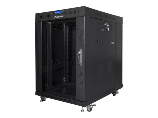 Lanberg Rack cabinet 19" free-standing 15U/600x800 (flat pack) with glass door, LCD FF01-6815-12BL Black
