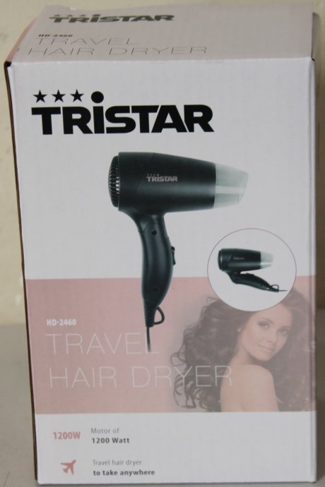 SALE OUT. Tristar HD-2460 Tristar Travel Hair Dryer HD-2460 1200 W Number of temperature settings 2 Black DAMAGED PACKAGING Warranty 24 month(s)
