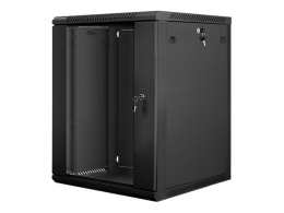 Lanberg Rack cabinet 19" wall-mount 15U/600x600 (flat pack) with glass door WF01-6615-10B Black
