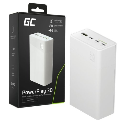 Green Cell Powerbank 30 000mAh, 22.5W, 4 ports, white