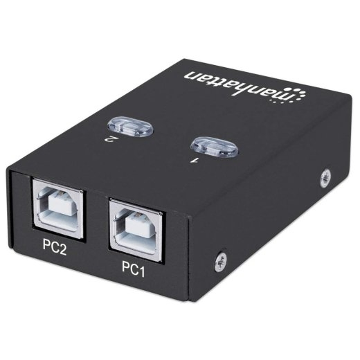 Manhattan USB-A Automatic Sharing Switch, 2x USB-B Ports, 480 Mbps (USB 2.0), Dual Control (Auto-Sensing or Manual), USB powered (no external power...
