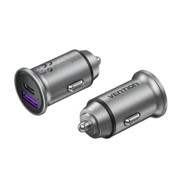 Vention Two-Port USB A+A(30+30) Car Charger Gray Mini Style Aluminium Alloy Type